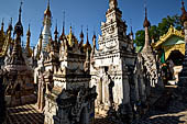 Rows of stupas in the Kakku (Kekku) Pagoda complex. The complex was kept hidden from the rest of the world until 2002 when it was opened to foreigners. Shan State, Burma (Myanmar). 